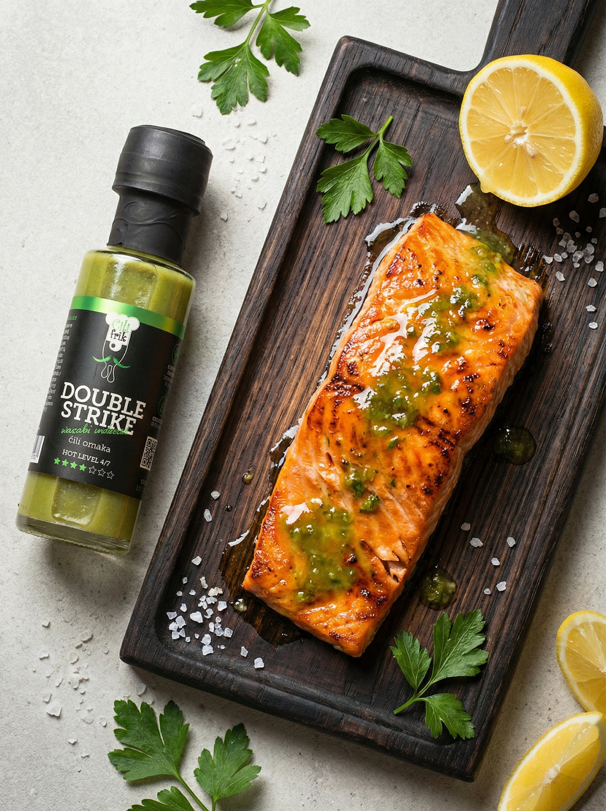 NEW! DOUBLE STRIKE: Wasabi sauce with habanero chili. Spicy level: 4/7 – 250 ml 