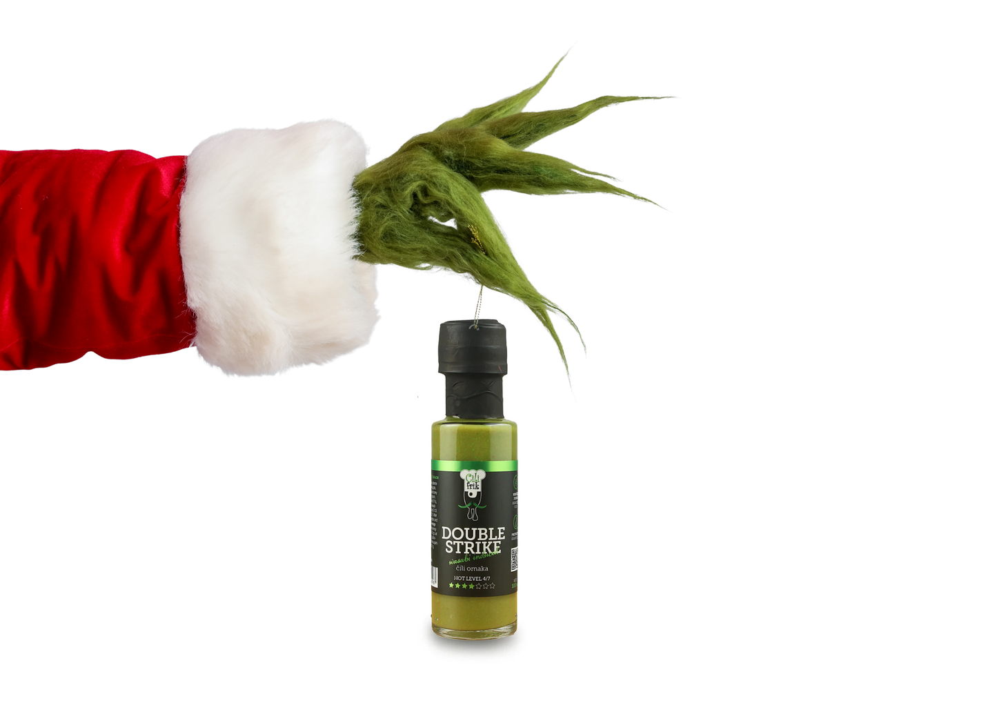 NOVO! DOUBLE STRIKE: Wasabi omaka s habanero čilijem. Stopnja pikantnosti: 4/7 – 100 ml